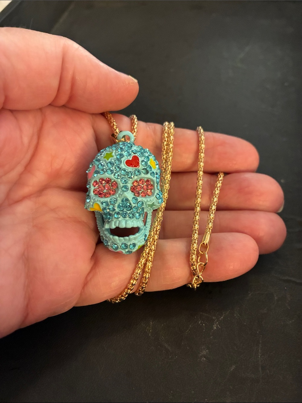 Turquoise Crystal Skull Pendant-Sugar Skull
